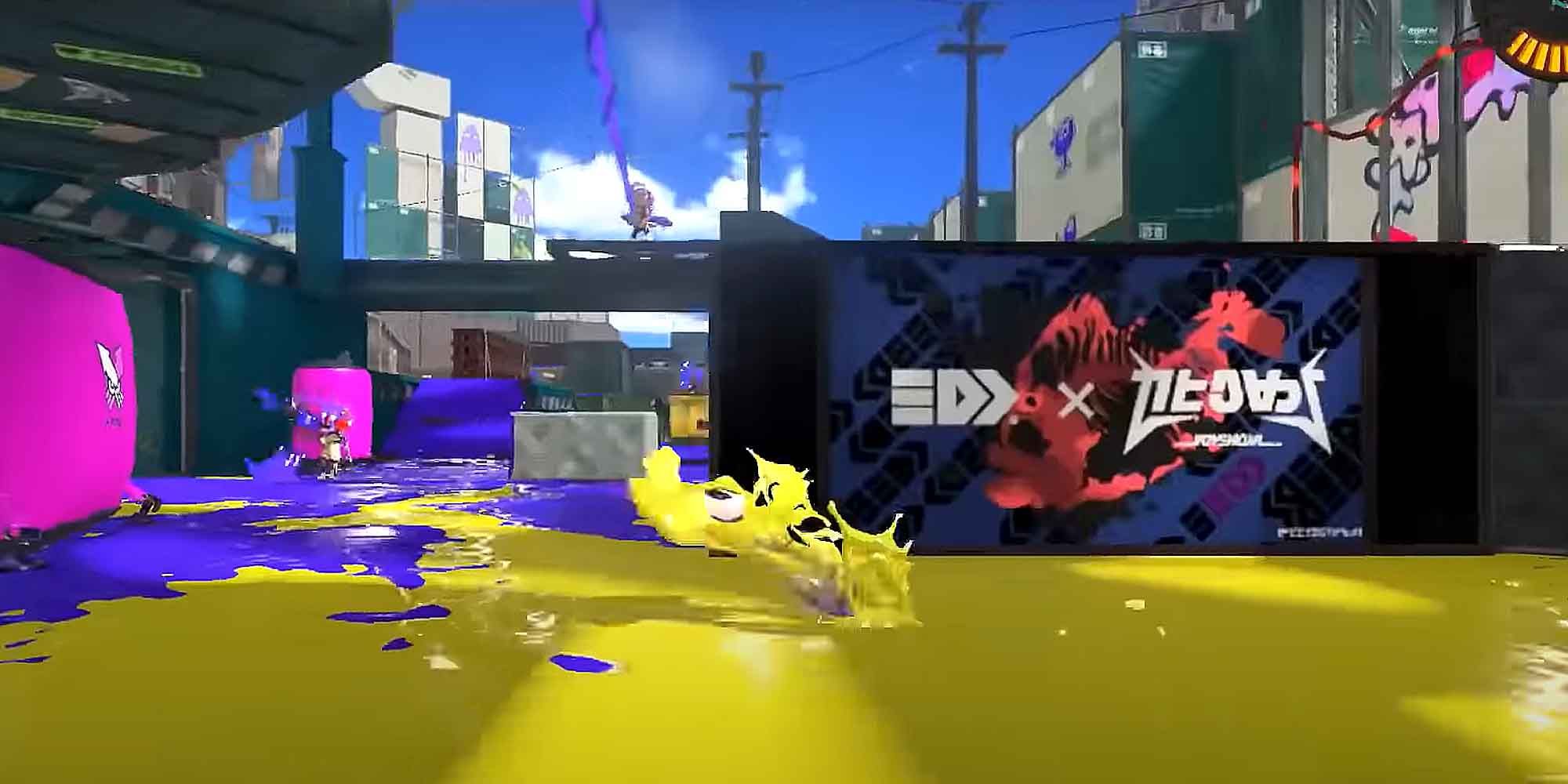 Swimming through ink in squid form in Splatoon 3