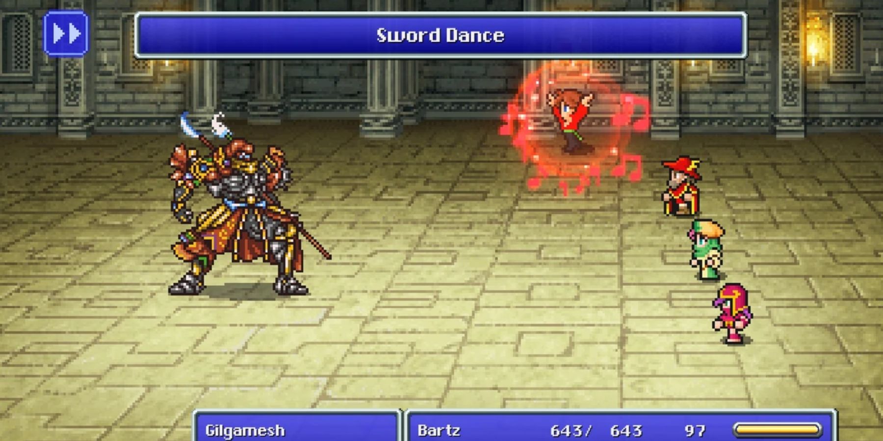Bartz using the Sword Dance attack in Final Fantasy 5