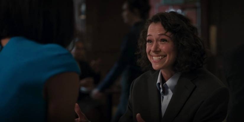 Tatiana Maslany laughing as She-Hulk