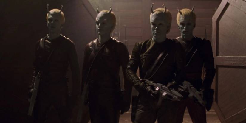 A group of Andorians, led by Shran, in Enterprise's "The Andorian Incident".