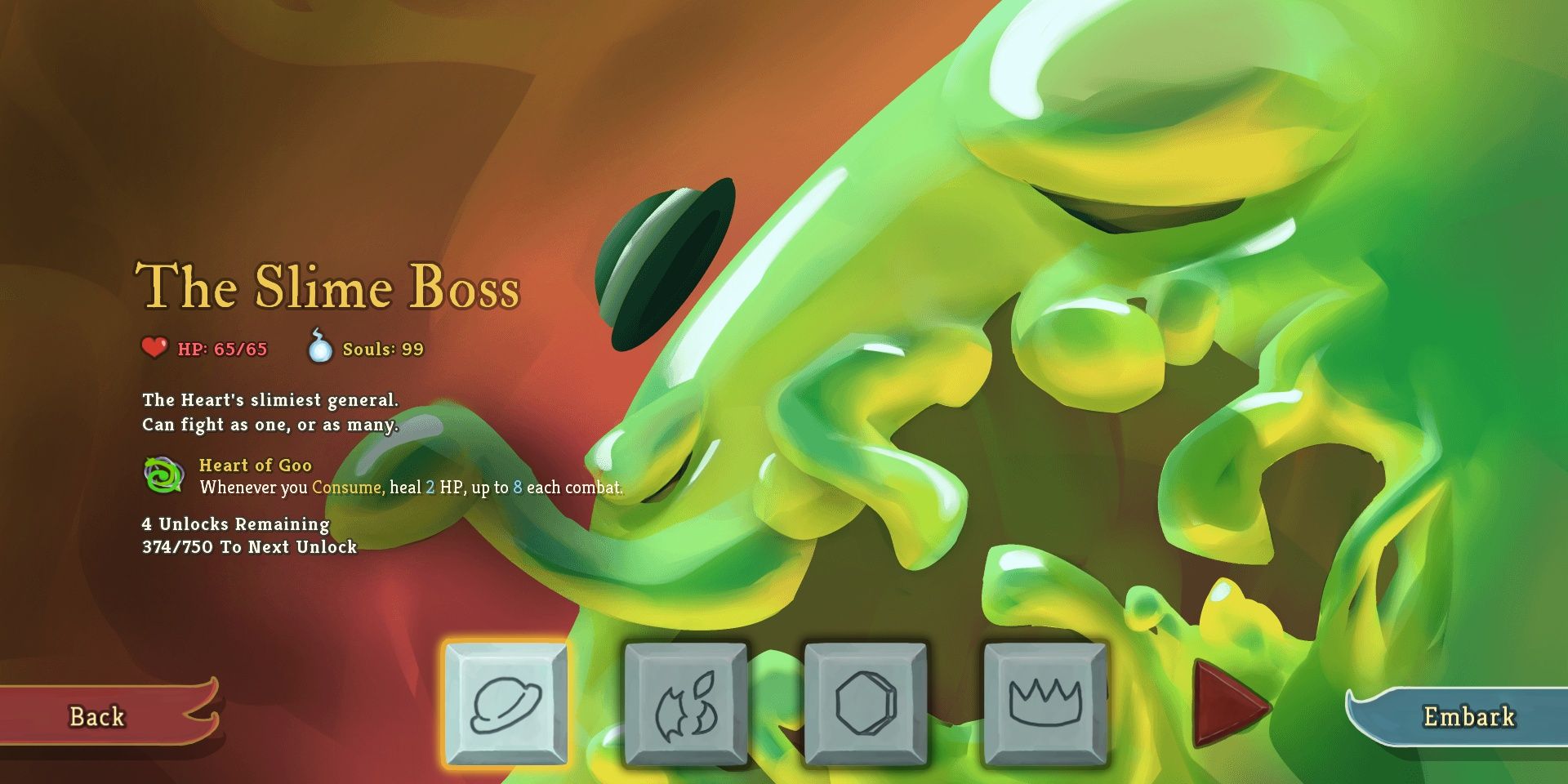 The Slime Boss Class starting screen