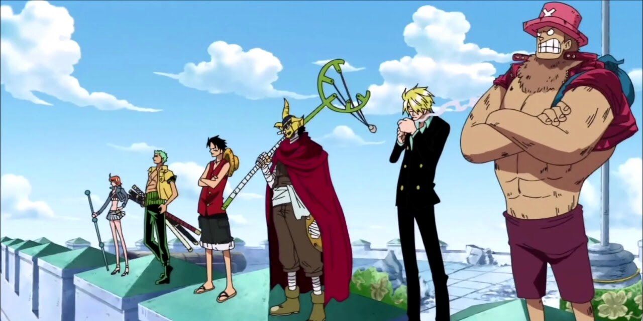 The Straw Hats standing in Enies Lobby