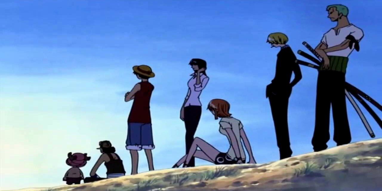 The Straw Hats together on an island