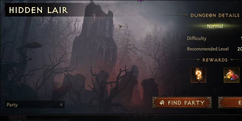 The entry menu of a Hidden Lair