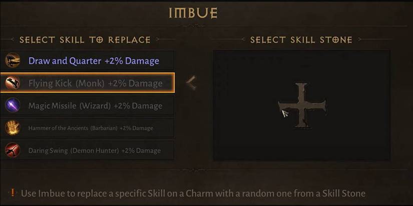 The process of rerolling skills in Charms