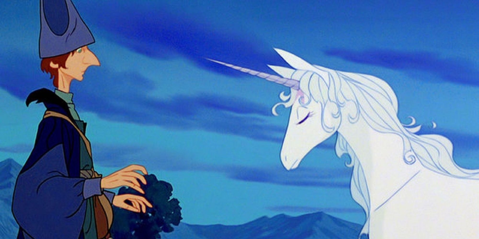 The unicorn approaching Schmendrick in "The Last Unicorn"
