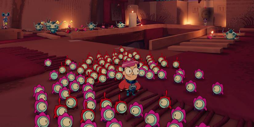 Tinykin Milodane in temple with tinykin