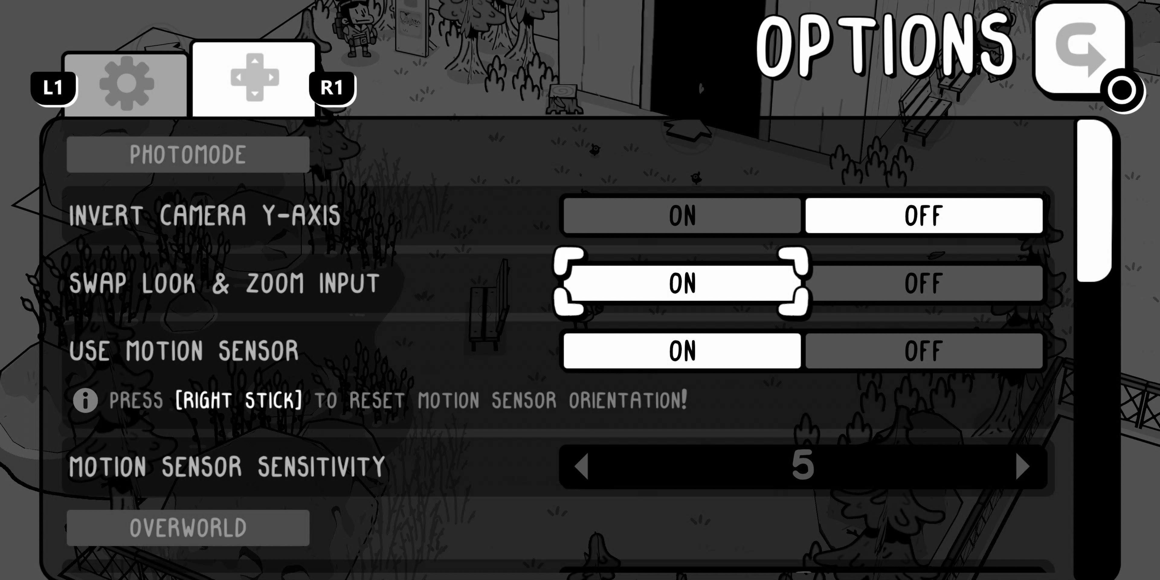 The Toem option screen, highlighting "On" for "Swap Look & Zoom Input"