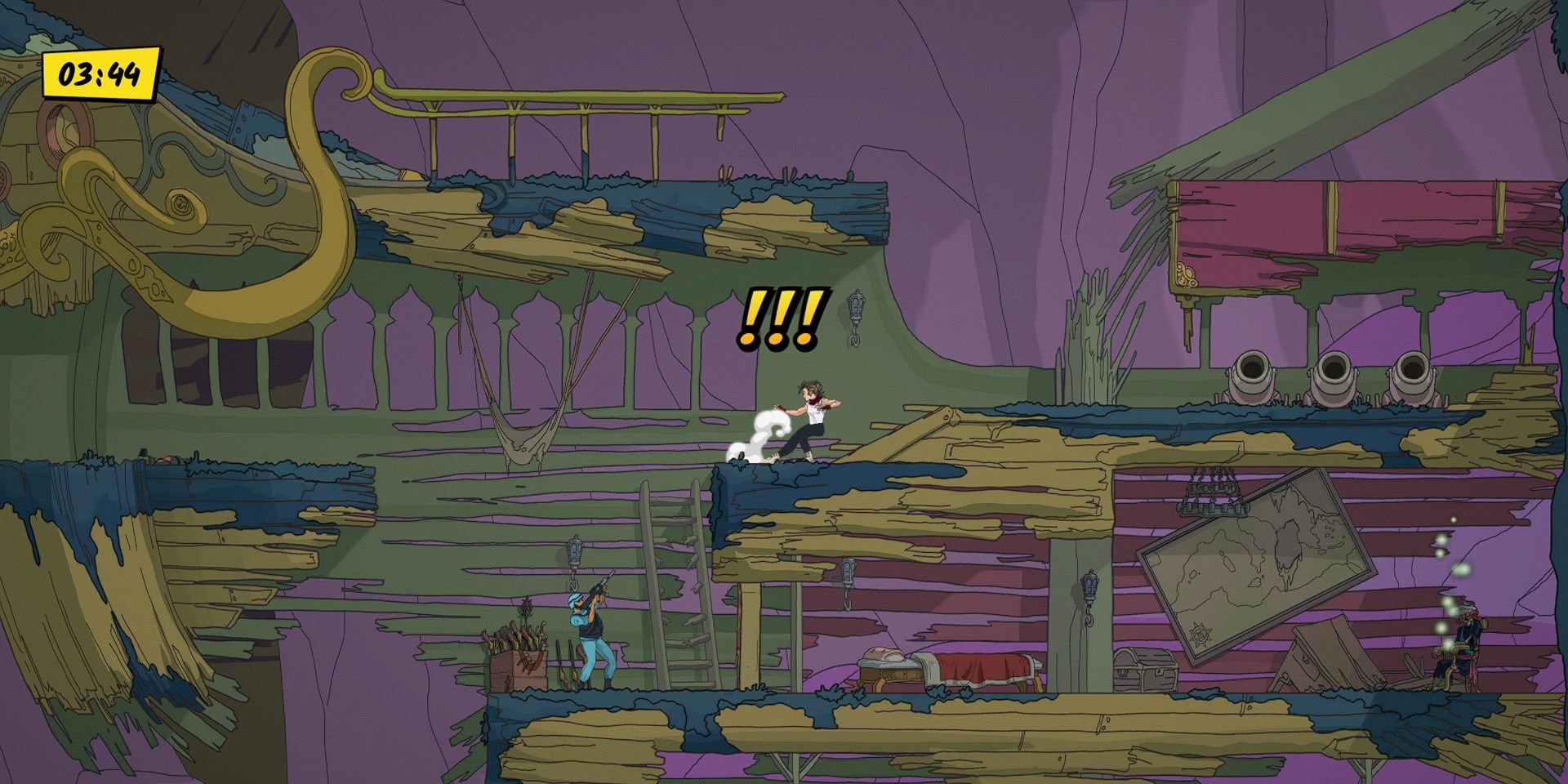 A player dashing across a platform in Treasures of Aegean