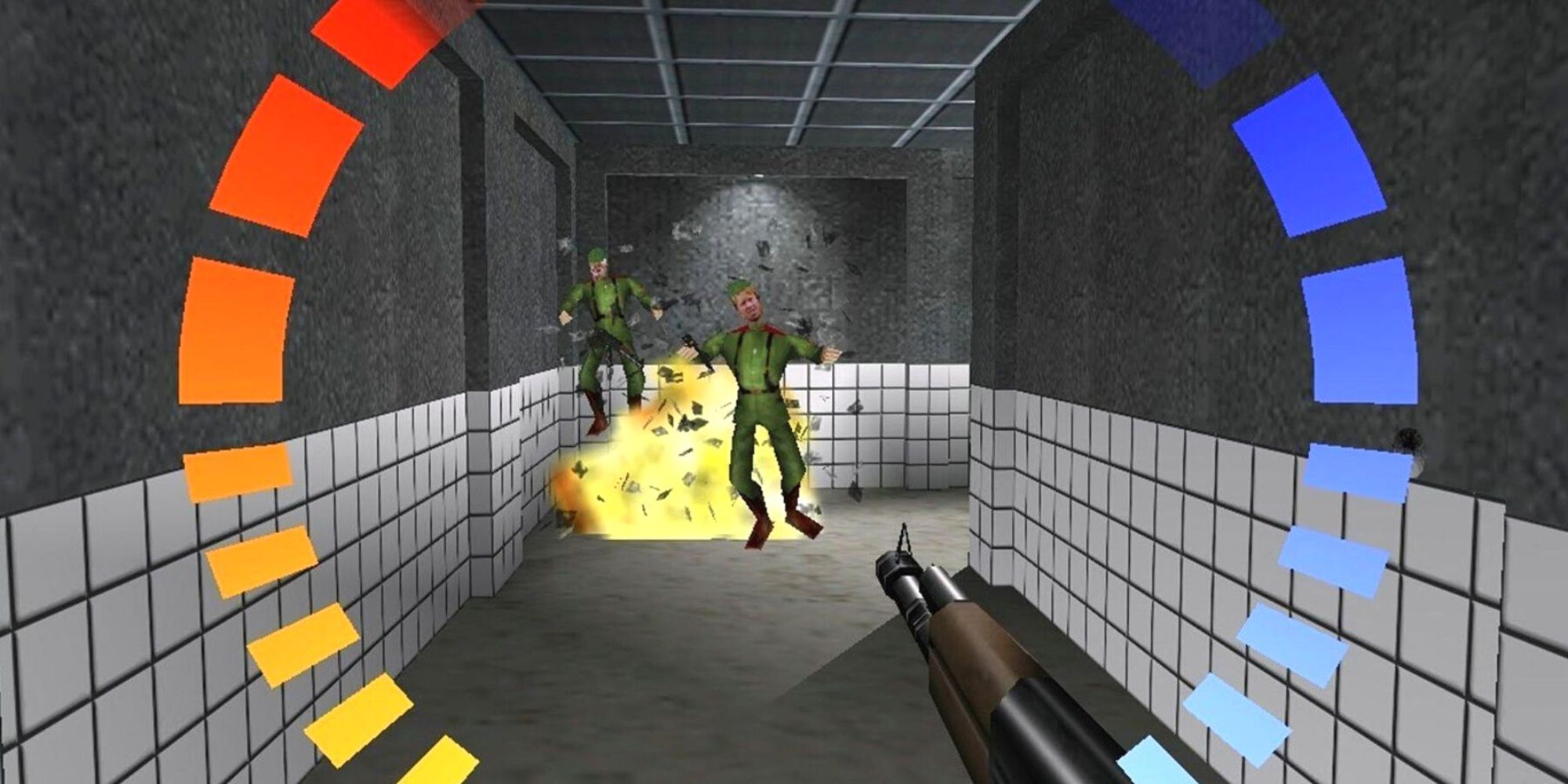 An Explosion Killing Guards In Goldeneye 007 Nintendo 64
