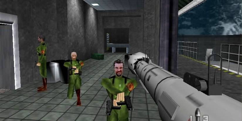 Shooting Guards In Goldeneye 007 On Nintendo 64 Featuring A Rocket Launcher