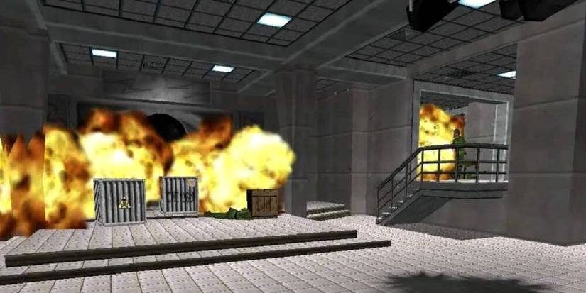Explosions In The Bunker 1 Level In Goldeneye 007 On Nintendo 64