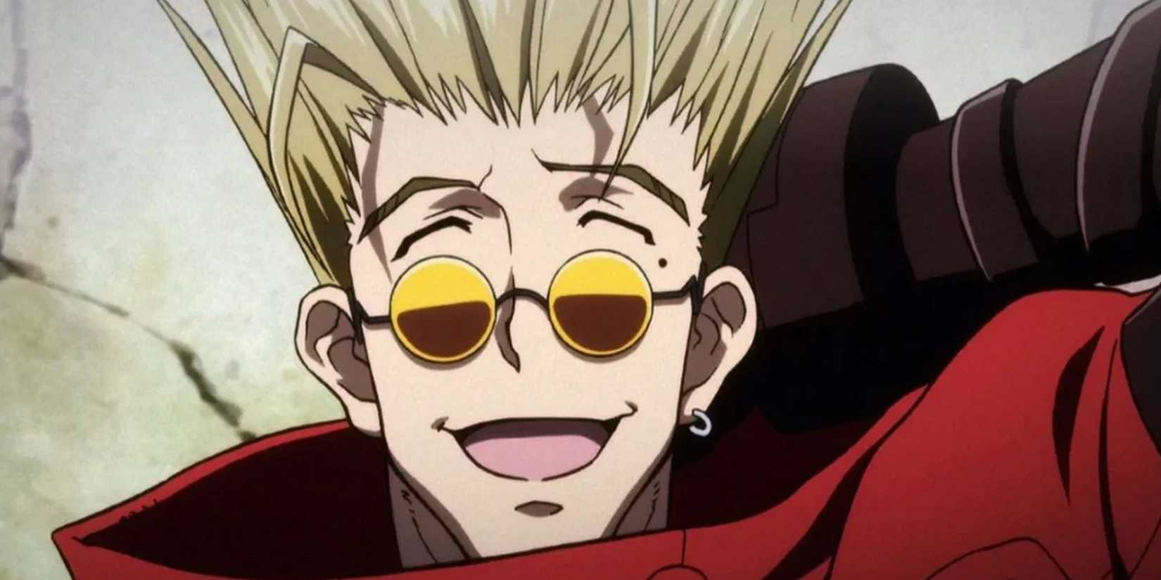 Vash The Stampede looking happy and goofy in Trigun