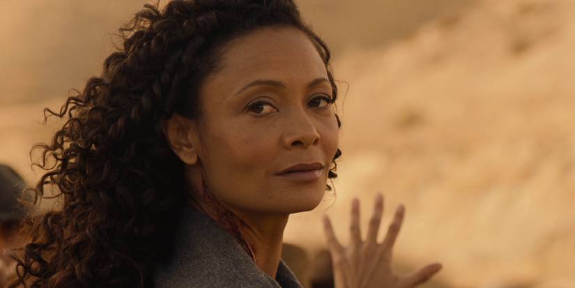 Maeve looking back at someone in season 2 of Westworld