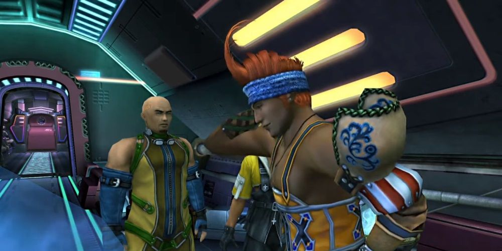 Wakka apologizes to Cid on the airship in Final Fantasy 10