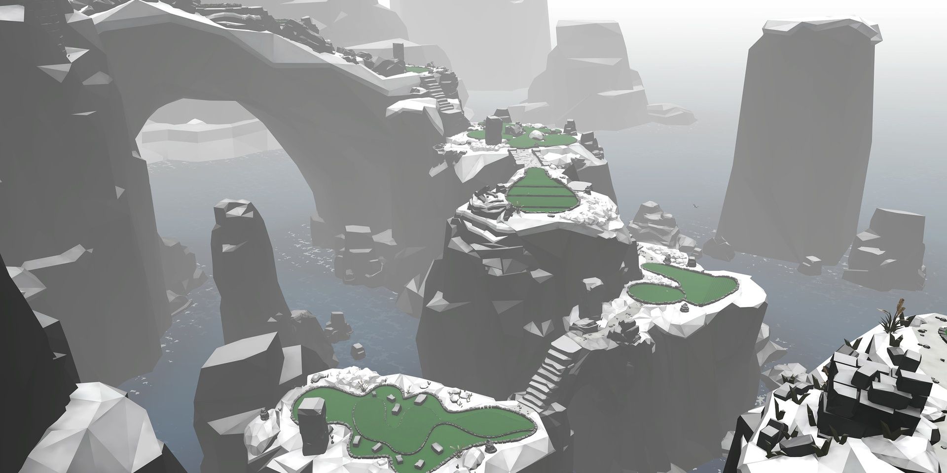 A mini-golf course built along snowy mountains in Walkabout Mini Golf VR