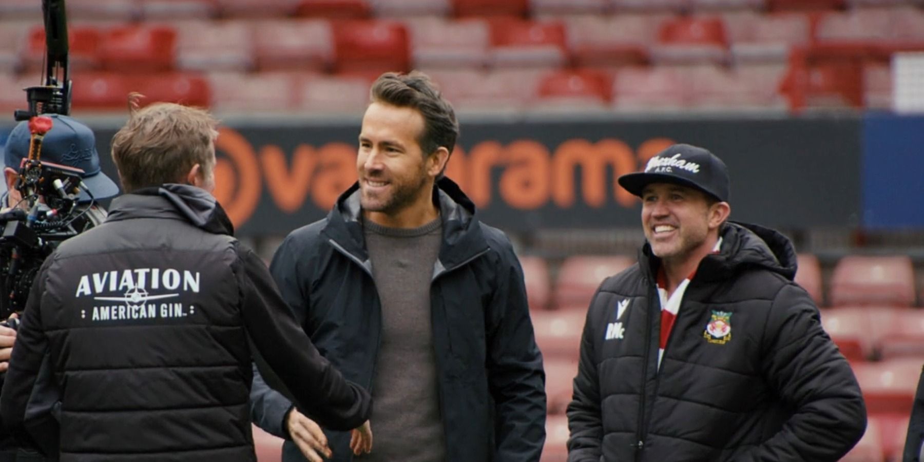 Ryan Reynolds and Rob McElhenney with Wrexham manager Phil Parkinson