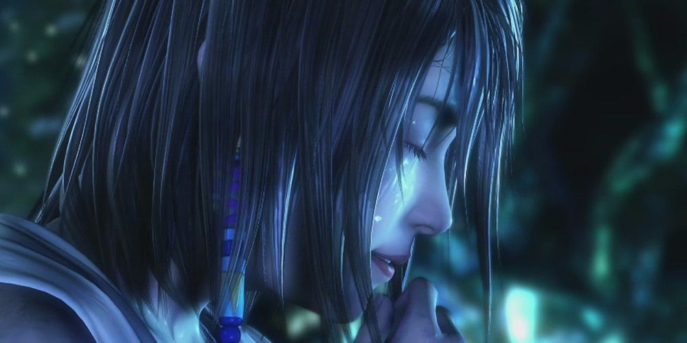 Yuna crying in the Macalania Spring in Final Fantasy 10