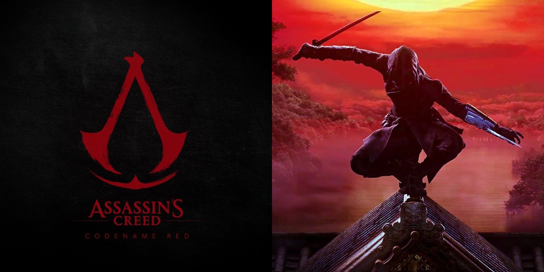 Логотип Assassins Creed Red с шиноби на крыше
