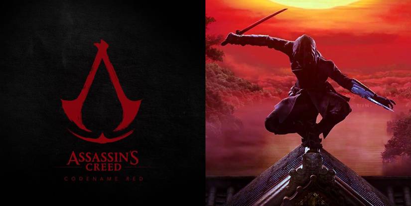 Assassins Creed Red logo with shinobi on rooftop