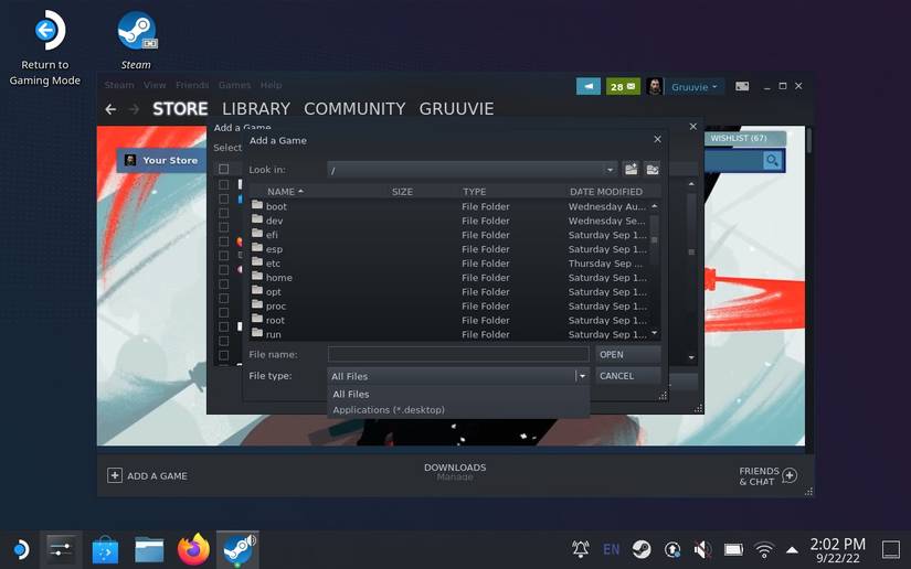 The File Type field is open, with All Files selected.