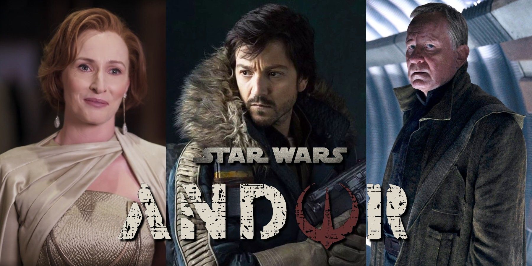 Star Wars Andor Cassian Mon Mothma Luthen Rael Stellan Skarsgård Genevieve O'Reilly Diego Luna