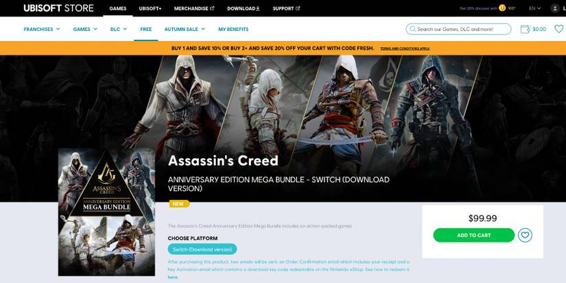 assassins creed anniversary bundle ubisoft store page