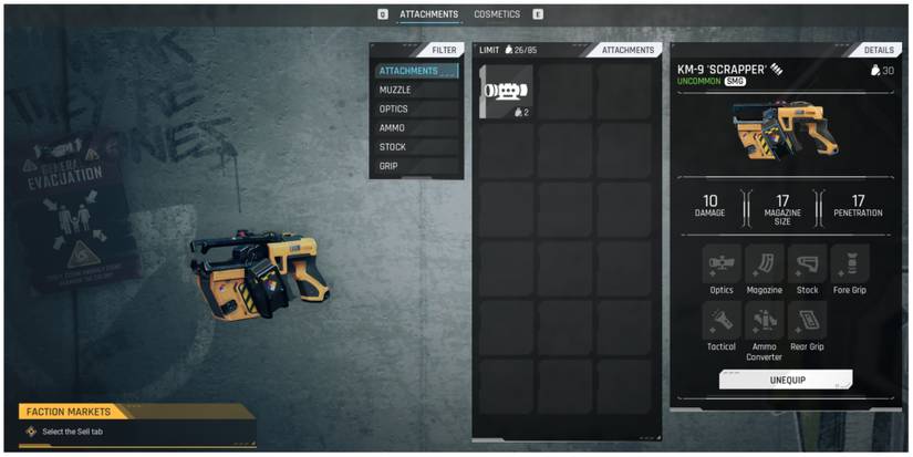 The Cycle Frontier attachment equipping screen