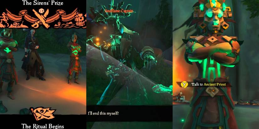 Completing The Final Part Of The Siren's Prize Adventure In Sea Of Thieves Featuring A Soulflame Captain And Ancient Priest