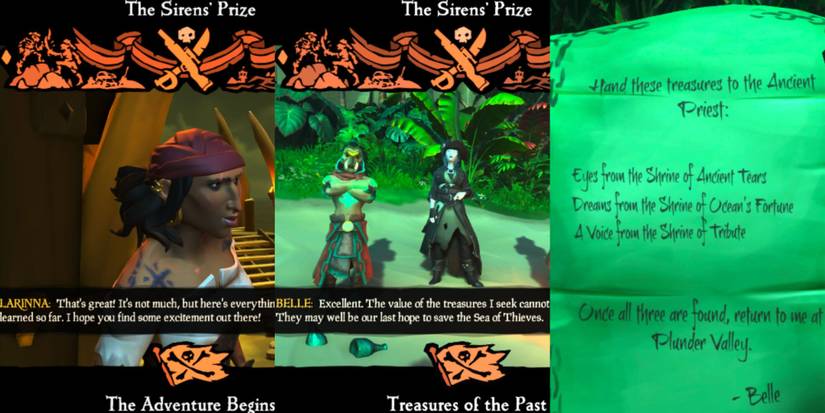 Beginning The Siren's Prize Adventure With Larinna, Belle, And The Ancients And Belle's Note In The Sea Of Thieves
