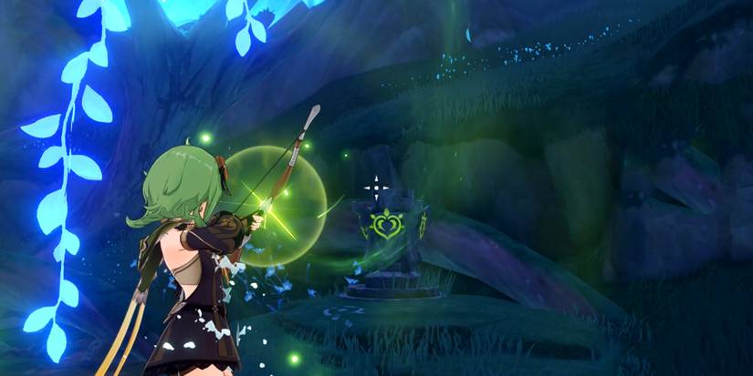 collei activating a dendro monument in genshin impact