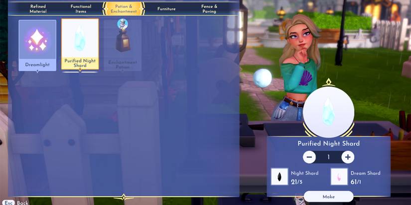 crafting purified night shard in disney dreamlight valley