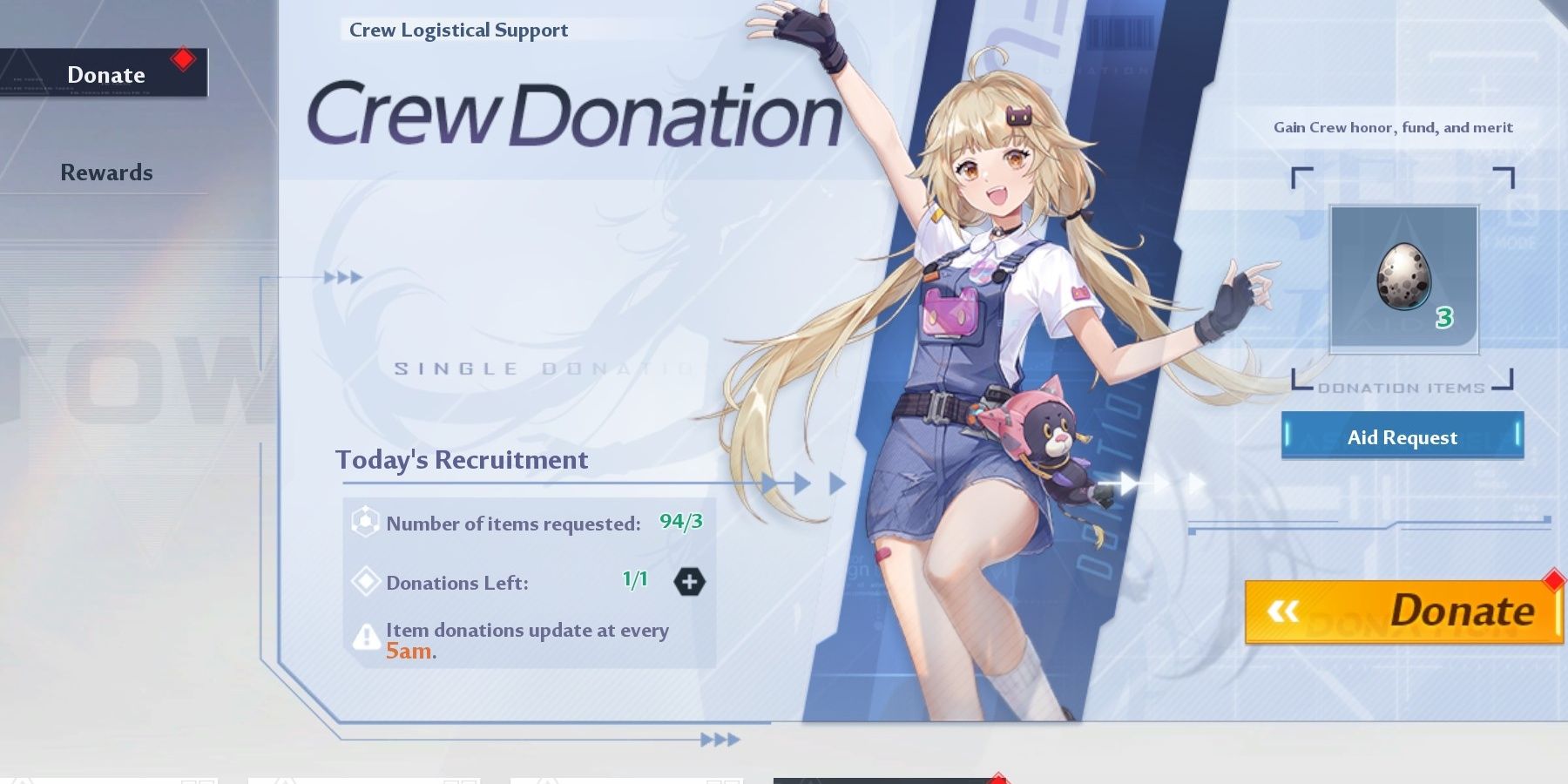 crew donations screen in tower of fantasy