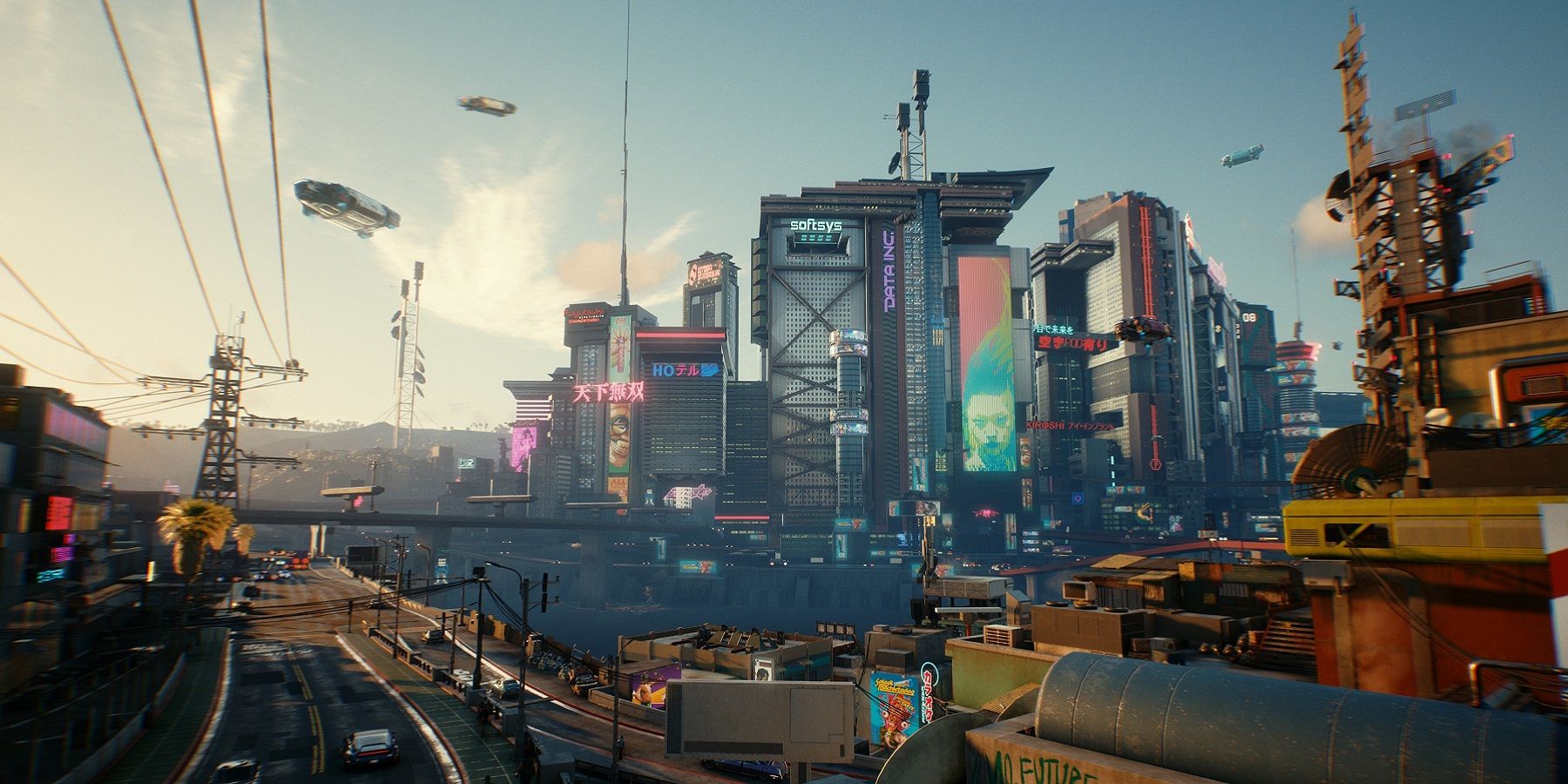 Daytime image from Cyberpunk 2077 showing the more industrial side of Night City.