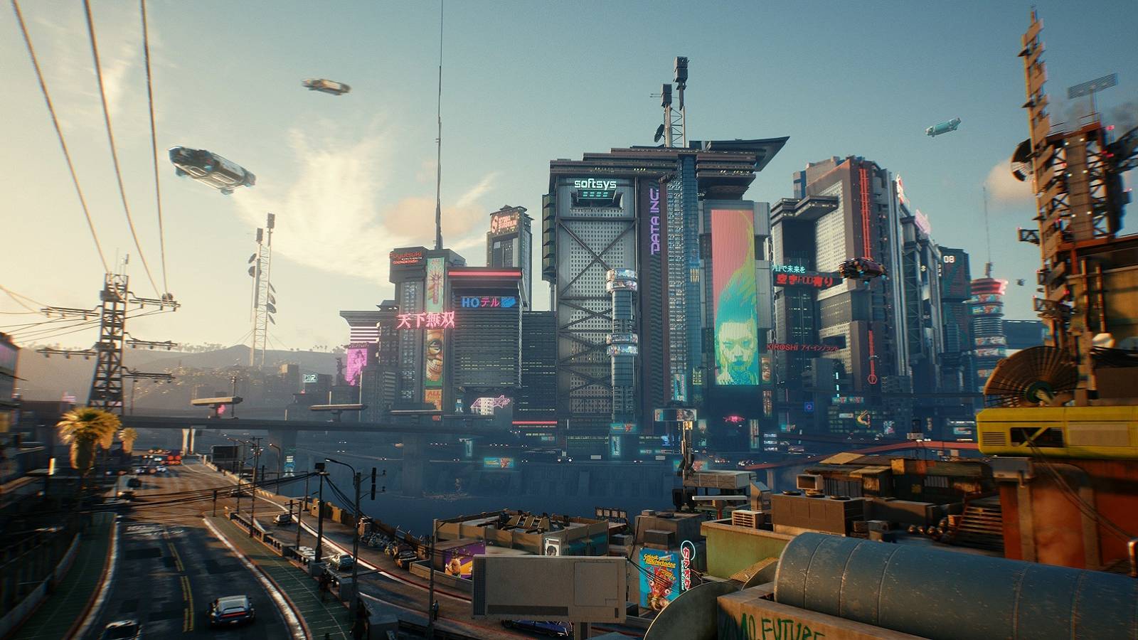 Daytime image from Cyberpunk 2077 showing the more industrial side of Night City.