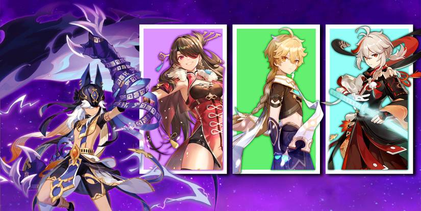 cyno, beidou, dendro mc, and kazuha in genshin impact