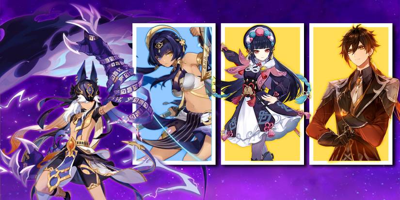 cyno, candece, yunjin, and zhongli in genshin impact