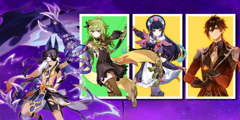 cyno, collei, yunjin, and zhongli in gesnhin impact