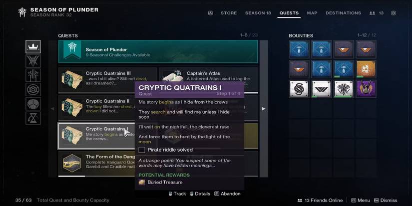 destiny 2 seekers cache 1 seasonal challenge season of plunder bounties star chart cryptic quatrains 1 buried treasure 002