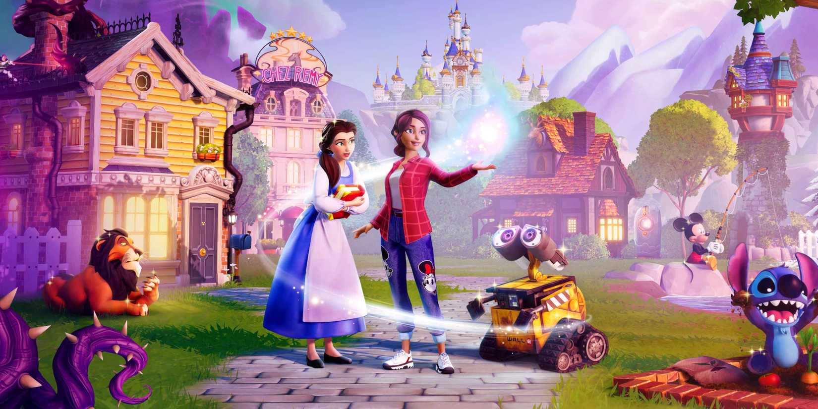 disney dreamlight valley key art wall-e and belle