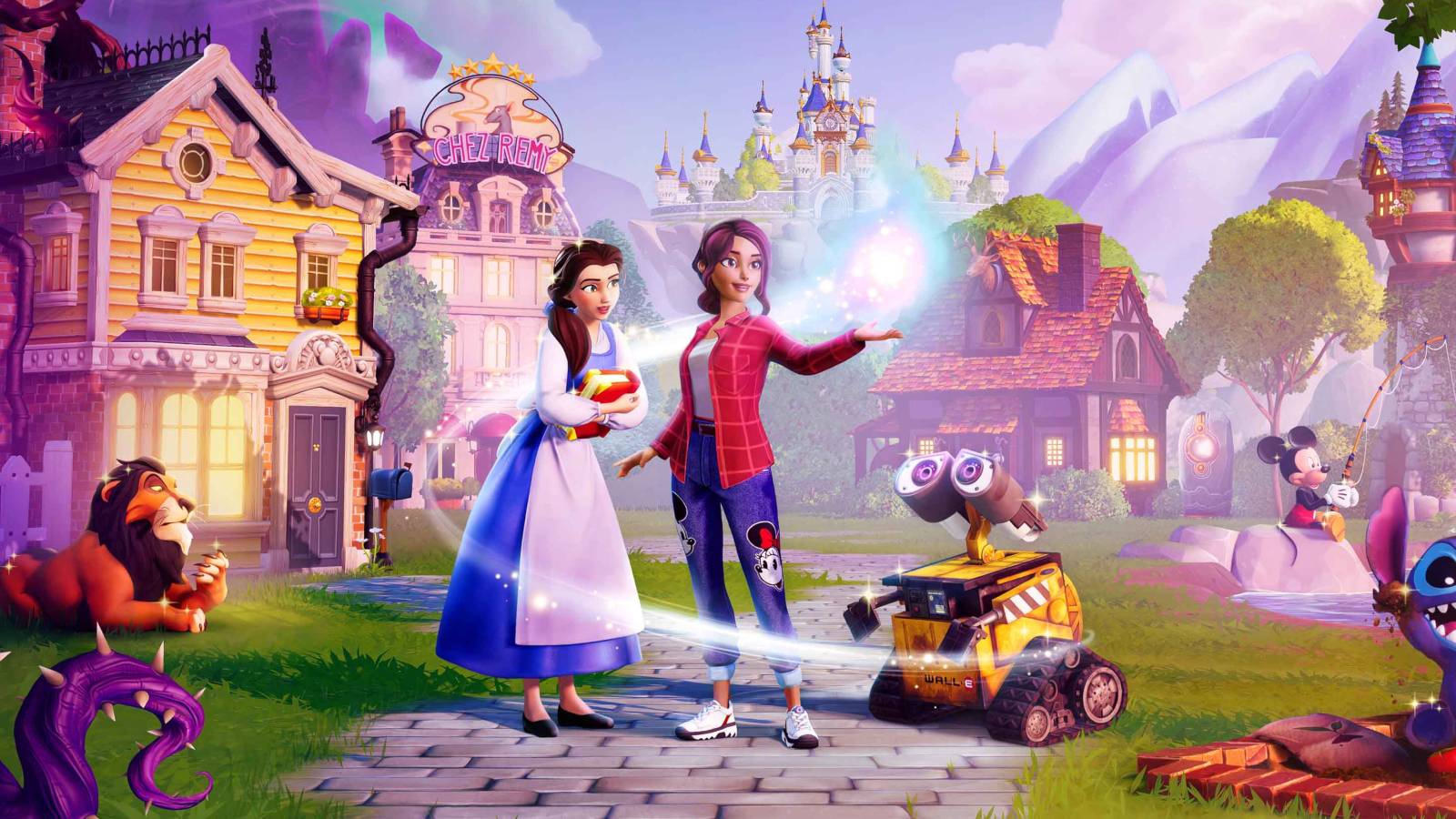 disney dreamlight valley key art wall-e and belle
