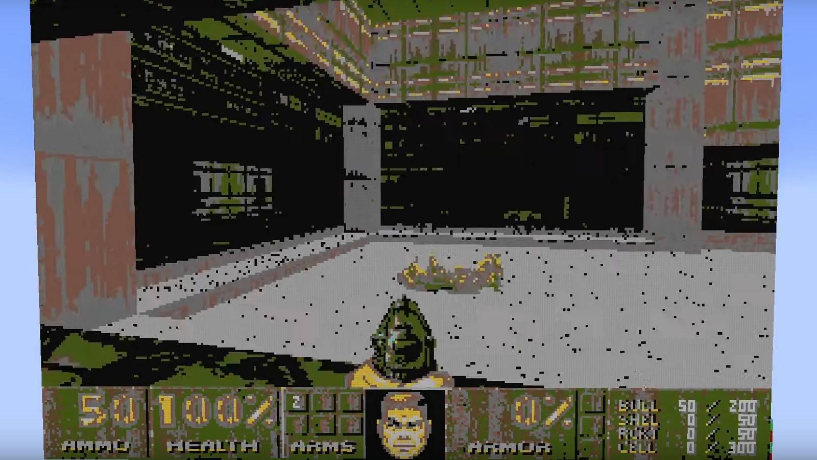 Image from Minecraft showing the original Doom playing on a screen.