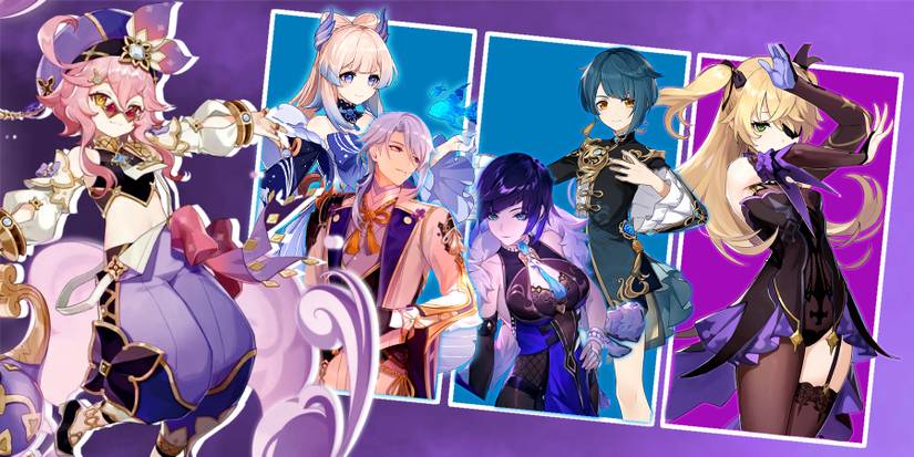 dori, ayato, kokomi, xingqiu, yelan, and fischl in genshin impact