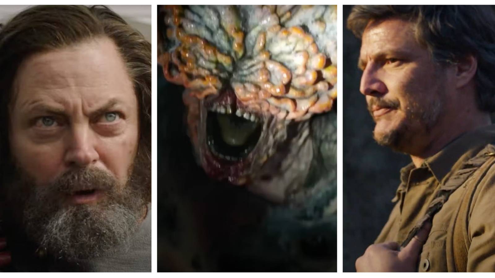 bill, joel and a clicker from the last of us