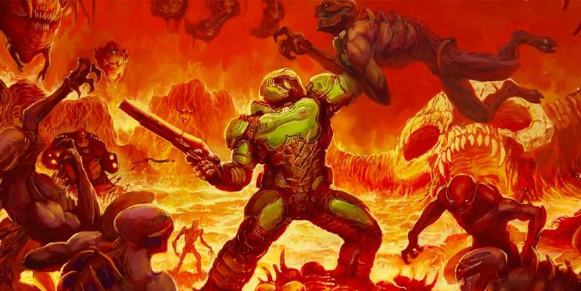 doomguy holding an imp by the neck