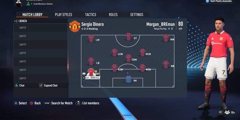 The match lobby for FIFA 23 Pro Clubs with the Any role selected