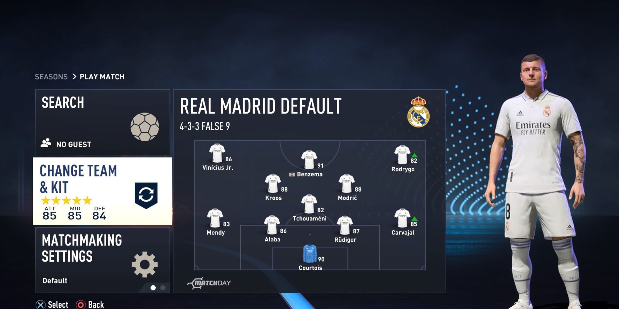 The Real Madrid squad on FIFA 23