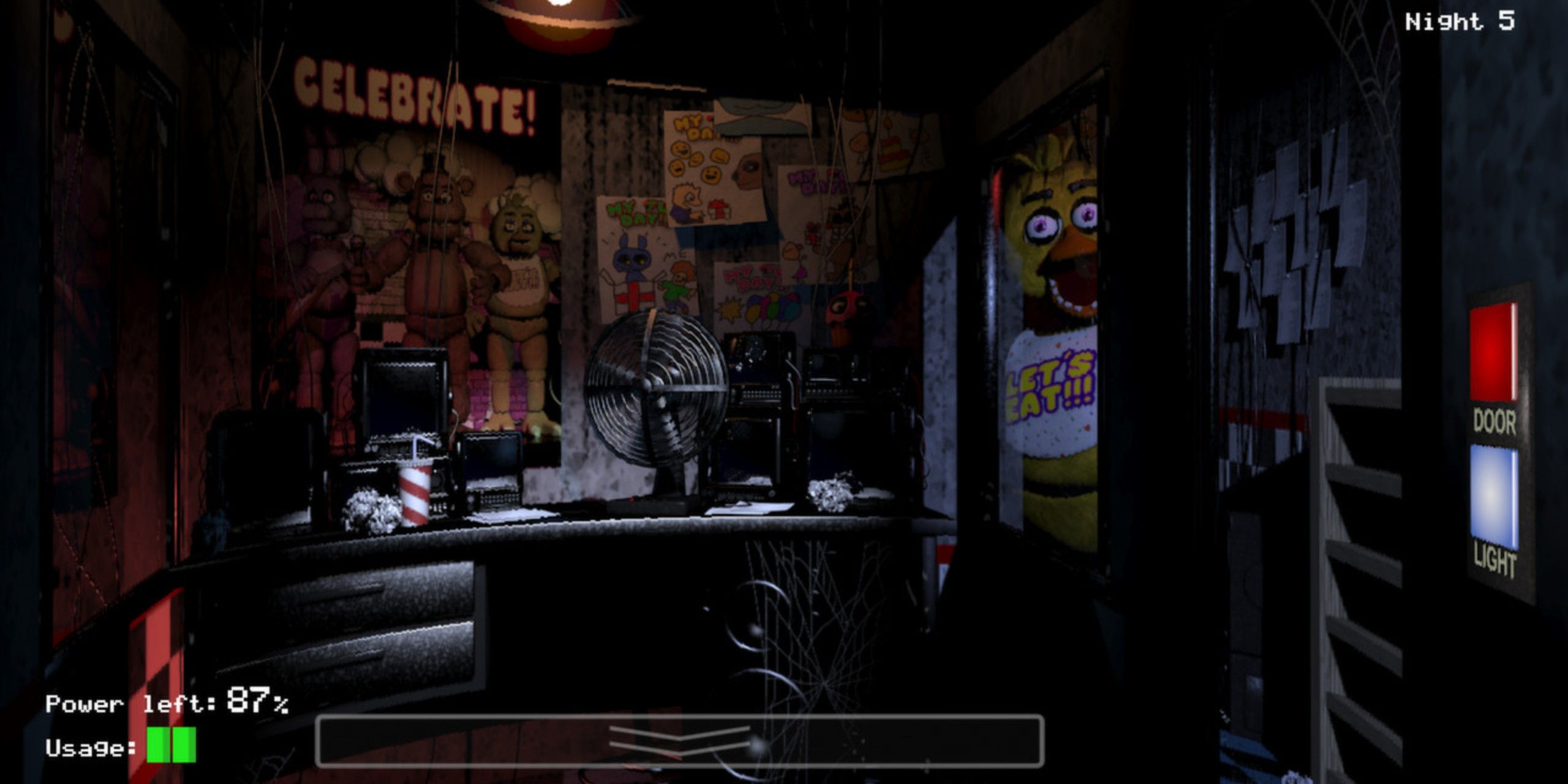 Five Nights At Freddy's Chica staring at the player in the employee office