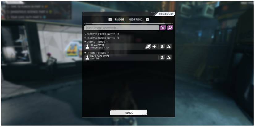 The Cycle Frontier friend menu with 'squad up' button selected