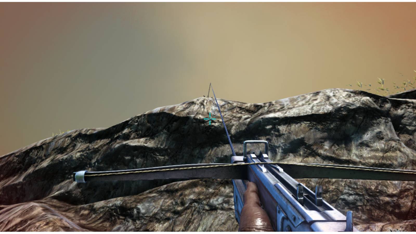 ARK Survival Evolved grappling hook being used to hoist player up a cliff